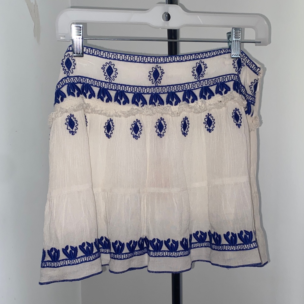 Raga White And Blue Embroidered Mini Skirt